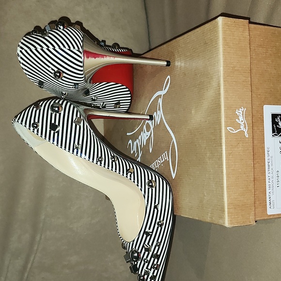 Christian Louboutin Aimanta B&W Striped Women's Heels - EUC 👠 Size 36.5 - Picture 6 of 17